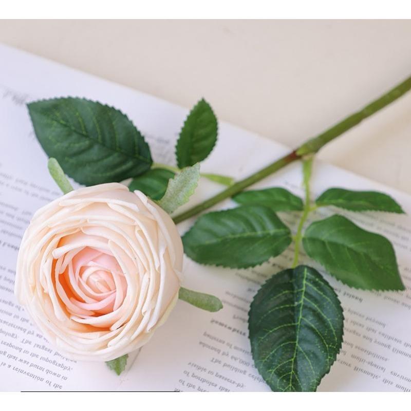 Beige real touch fuchsia rose stems 5pcs for wedding bouquet centerpiece home party decor