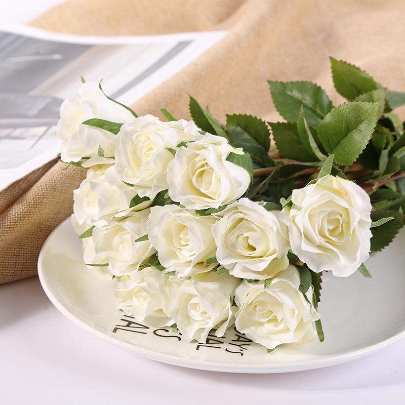 Beige artificial long stem rose bouquet for wedding centerpiece and home decor
