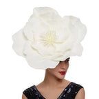 Beige large flower fascinator hat with headband and clip for tea party and wedding
