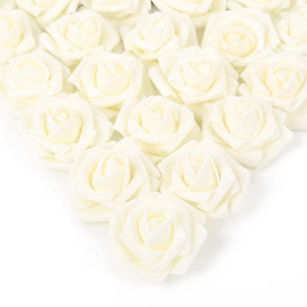 Beige glitter artificial roses 25pcs with stem for wedding bridal bouquet party decor