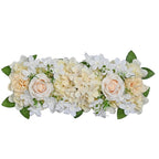 Beige faux rose flower row arrangement for wedding dining table and ceremony
