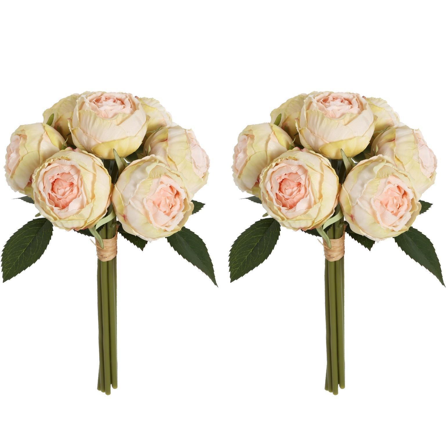Beige silk artificial peony flowers 2 bouquets with stems for home wedding vintage decor centerpiece