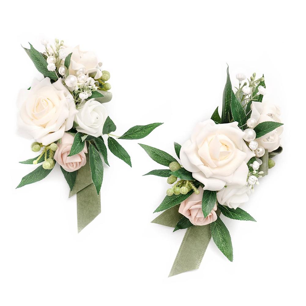 Beige artificial flower corsage set 2pcs for wedding prom homecoming mother daughter