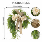 Farmhouse Front Door Wreath with Burlap Bow, Cream Hydrangea & Green Fern | 20in Spring Summer Home Wall & Porch Decor