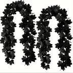 Black artificial maple leaf garland vine set of 2 for Halloween and fall decor