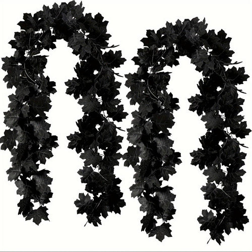 Black artificial maple leaf garland vine set of 2 for Halloween and fall decor