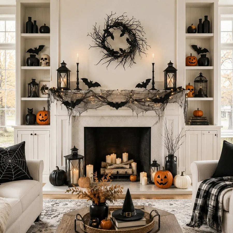 Black Bat Halloween Wreath – Gothic Twig, 18in