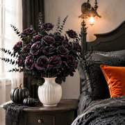 Black Rose Halloween Floral Arrangement with Dark Foliage