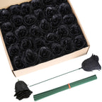 Black glitter roses bouquet 30pcs with stems for wedding party Christmas home decor