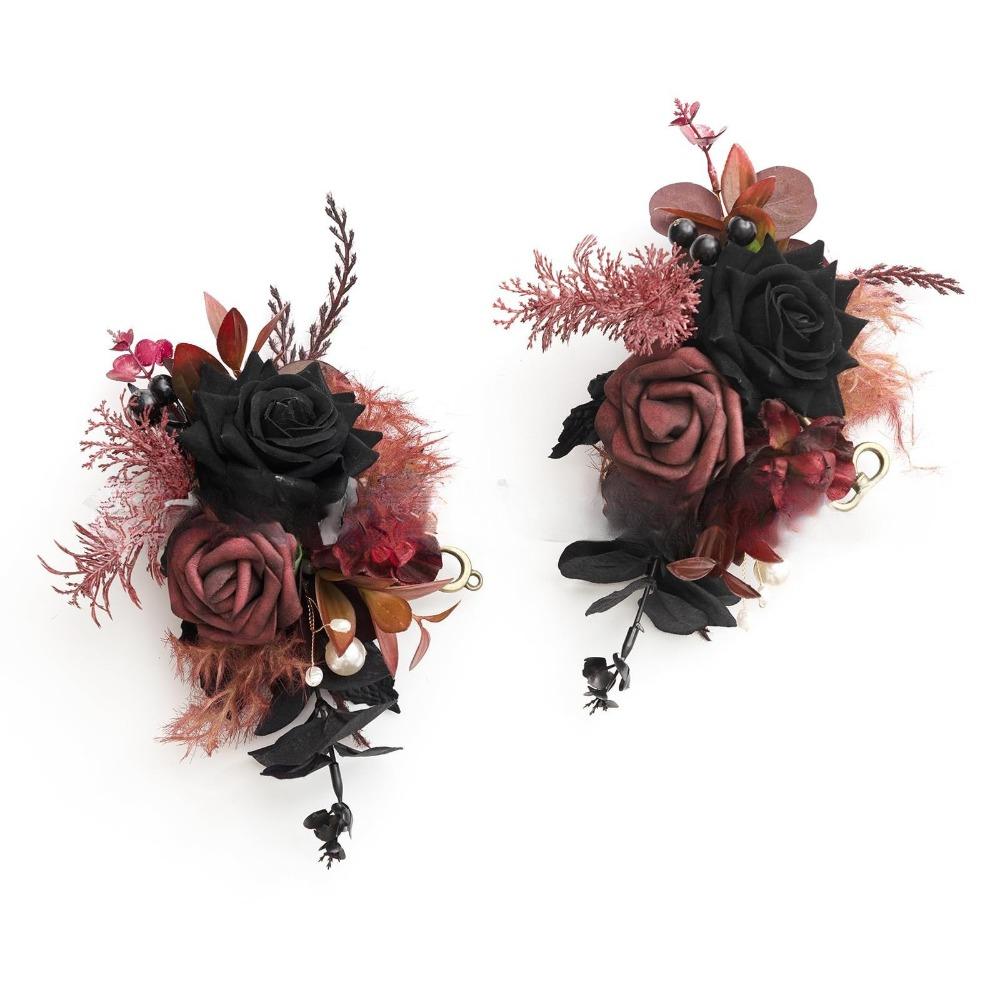 Black artificial flower corsage set 2pcs for wedding prom homecoming mother daughter