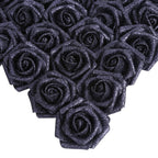 Black glitter artificial roses 25pcs with stem for wedding bridal bouquet party decor