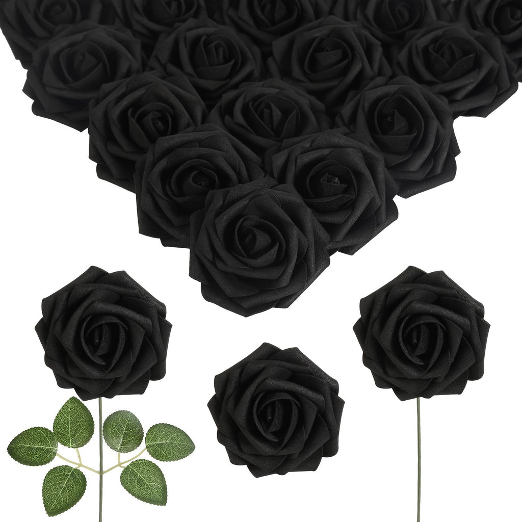 Black PE foam artificial roses 50pcs 8cm for DIY wedding centerpiece party floral arrangement