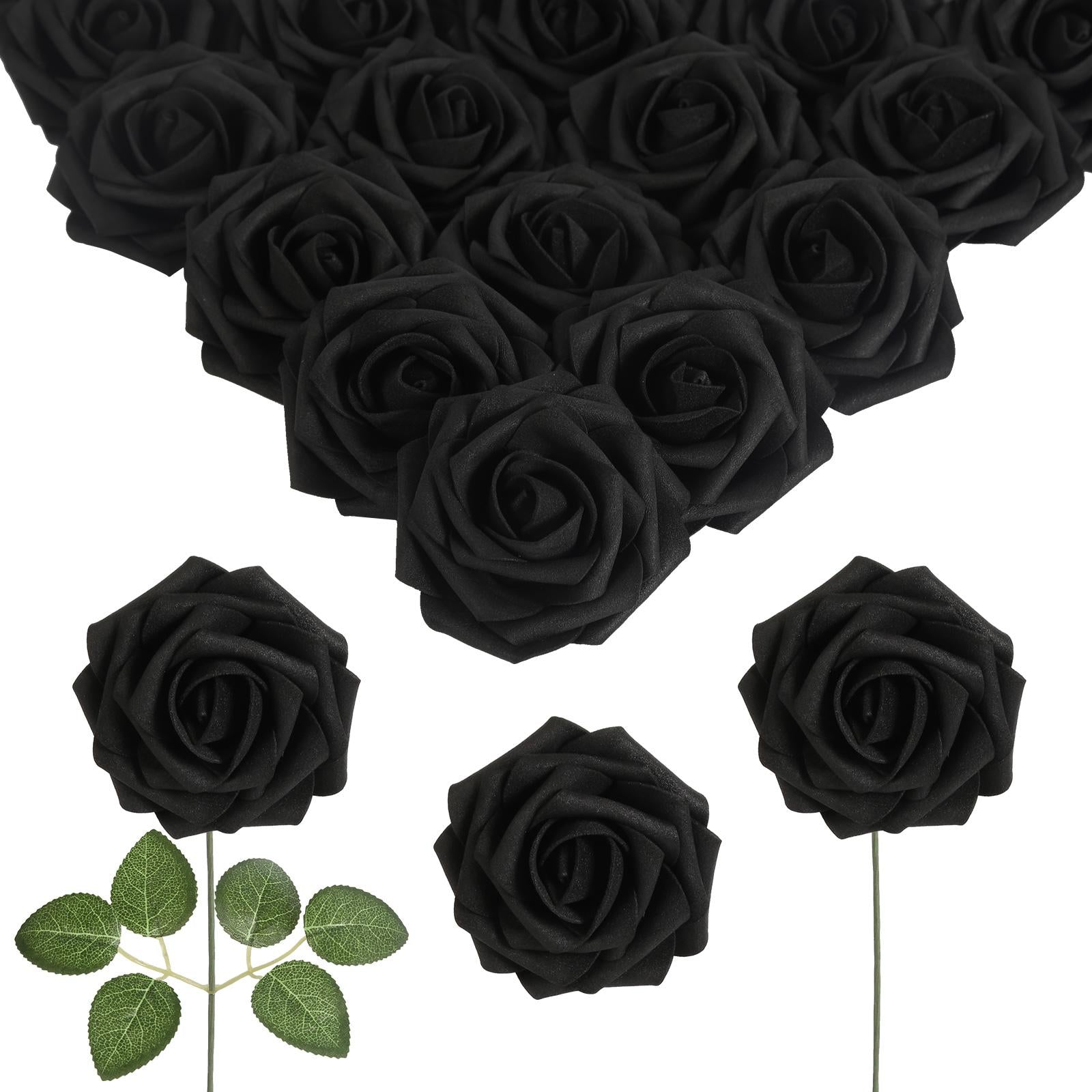 Black PE foam artificial roses 50pcs 8cm for DIY wedding centerpiece party floral arrangement