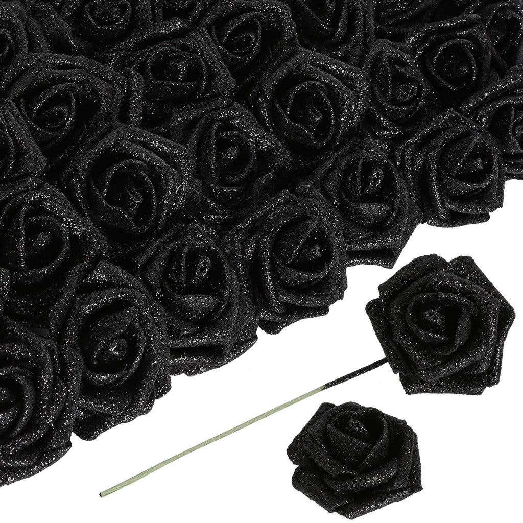 Black glitter foam roses 30pcs 3.15in artificial flowers for wedding DIY garland decor