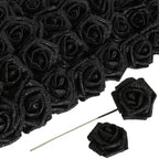 Black glitter foam roses 30pcs 3.15in artificial flowers for wedding DIY garland decor