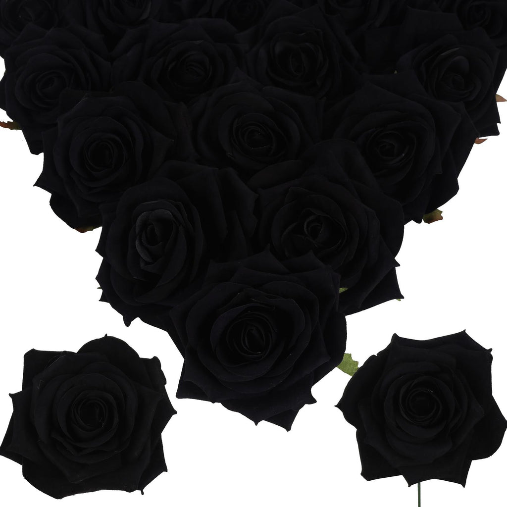 Black artificial velvet roses 16pcs 4.3 inch for wedding bouquet party home decor