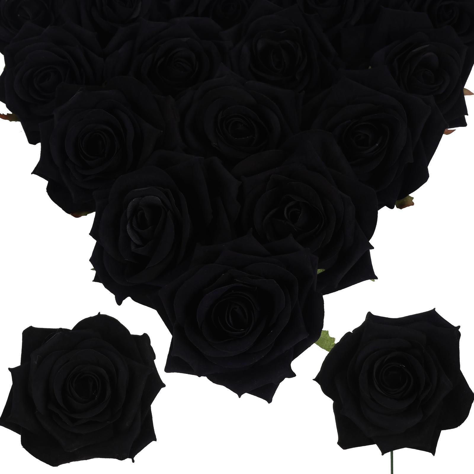 Black artificial velvet roses 16pcs 4.3 inch for wedding bouquet party home decor
