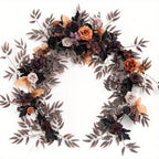 Black Halloween artificial rose eucalyptus willow leaf garland rustic floral table runner decor