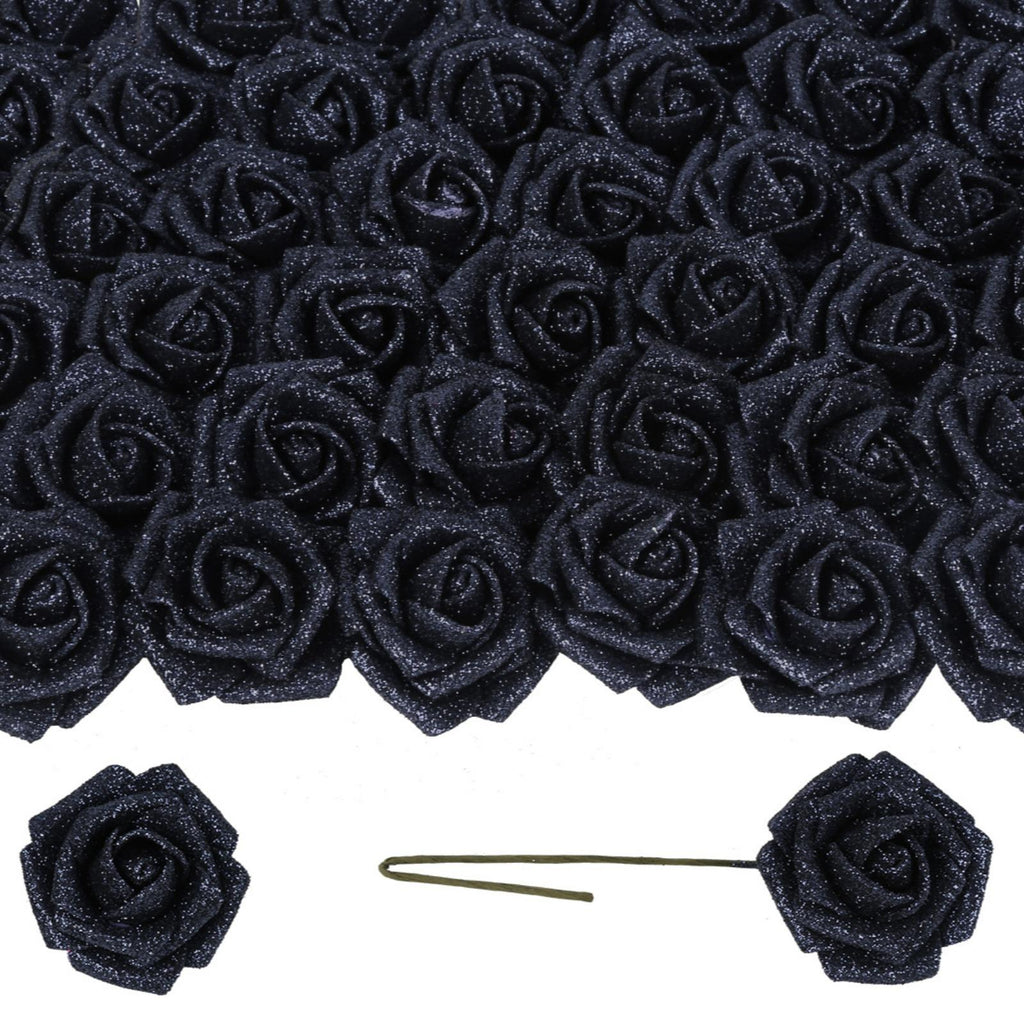 Black glitter roses bouquet 50pcs with stems for DIY wedding party home decor