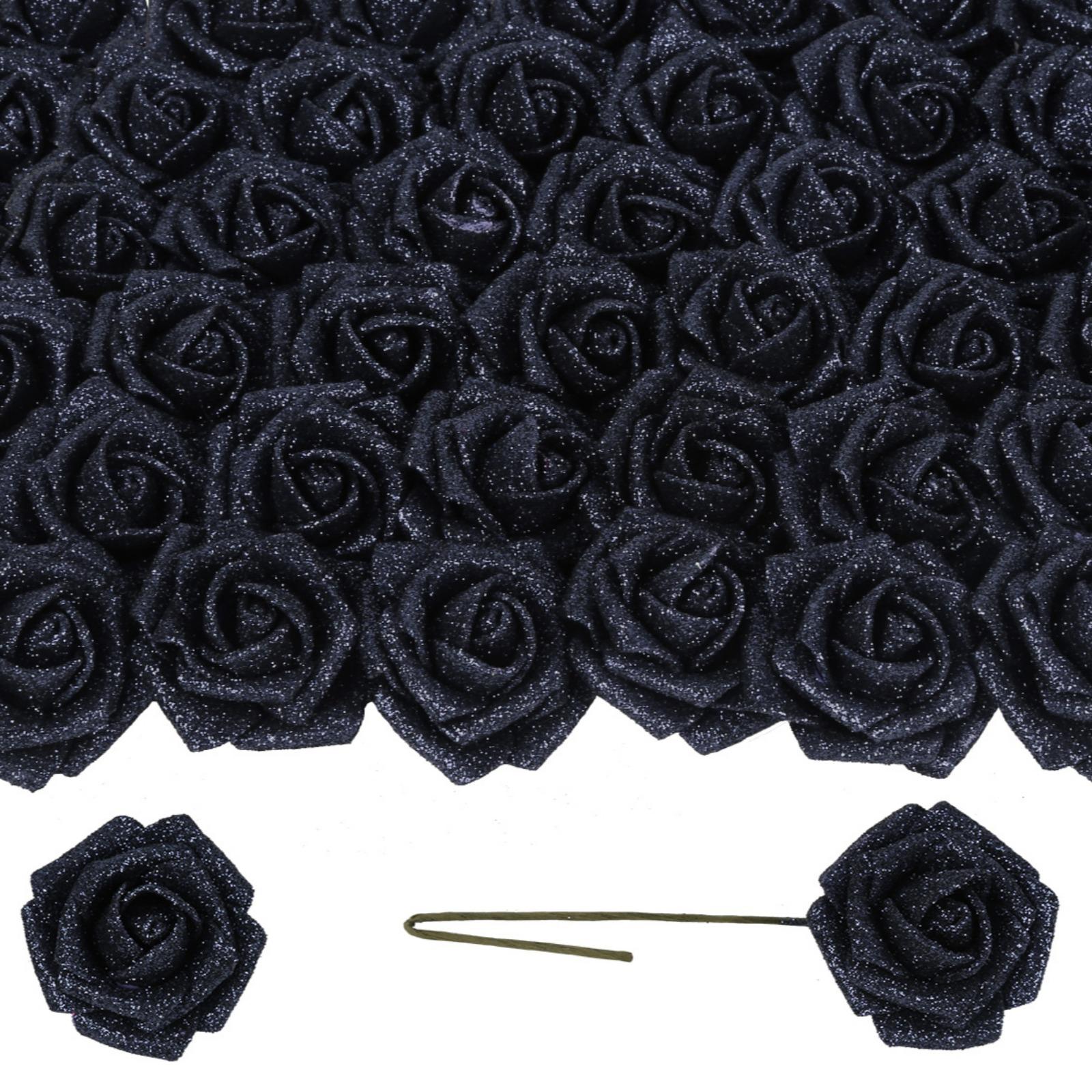 Black glitter roses bouquet 50pcs with stems for DIY wedding party home decor
