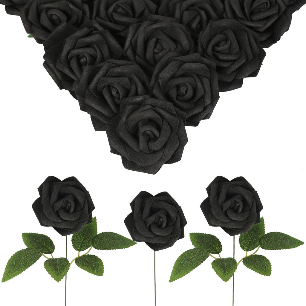 Black foam fake roses 30pcs for DIY Halloween wedding party home decor