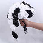 Black PE foam pearl rhinestone bridal bouquet for wedding bridesmaid church ceremony DIY