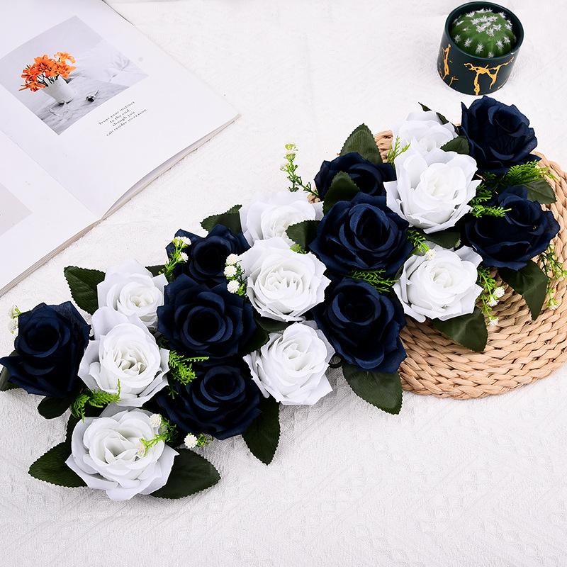 Black artificial rose floral arrangement wedding table centerpiece party decor