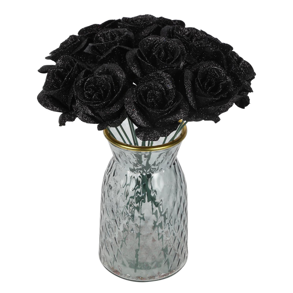 Black glitter rose bouquet 30pcs with stems for wedding party DIY crafts home decor