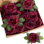 Black red artificial rose leaves 20pcs with stems for DIY wedding bouquet wreath garland decor