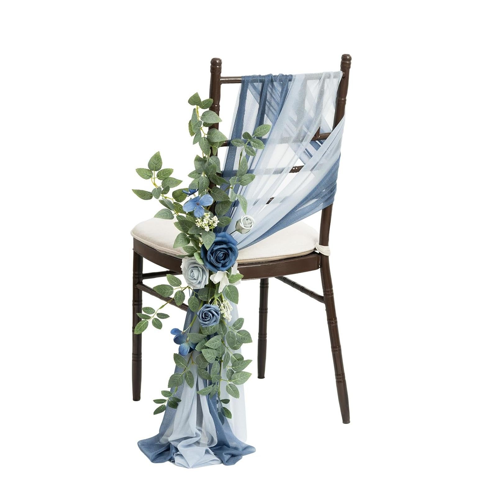 Blue artificial rose greenery swag wedding chair pew aisle ceremony decor