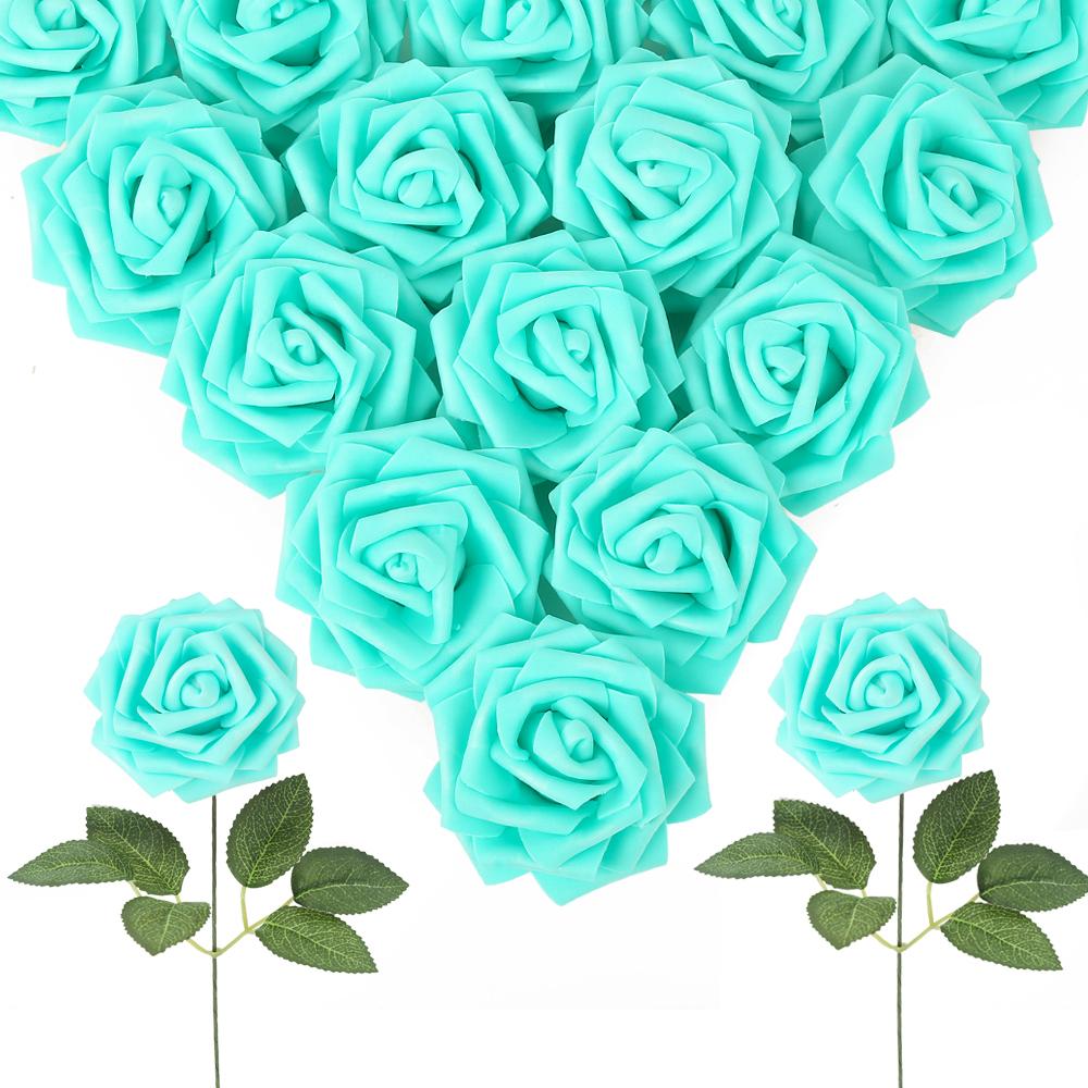 Blue foam fake roses 30pcs for DIY wedding baby shower centerpiece party decor