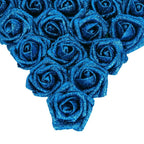 Blue glitter artificial roses 25pcs with stem for wedding bridal bouquet Valentine's Day party decor