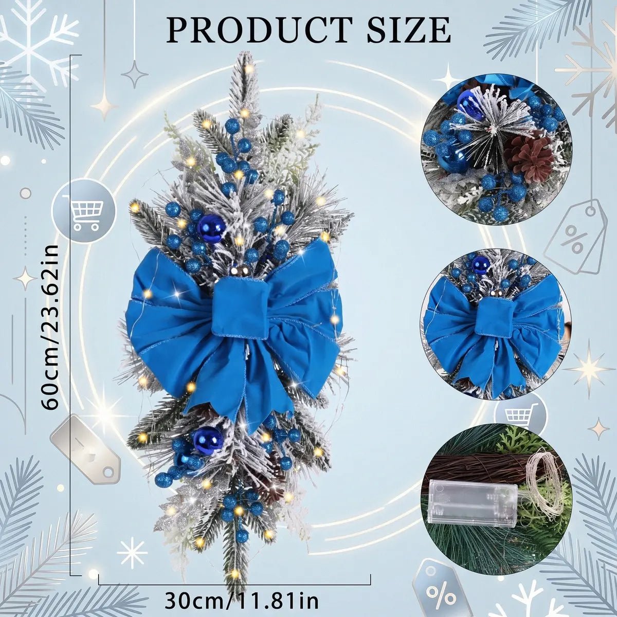 Blue Christmas Teardrop Swag Wreath