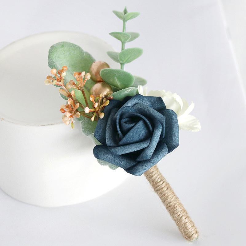 Blue artificial flower boutonniere for wedding groom groomsmen suit corsage