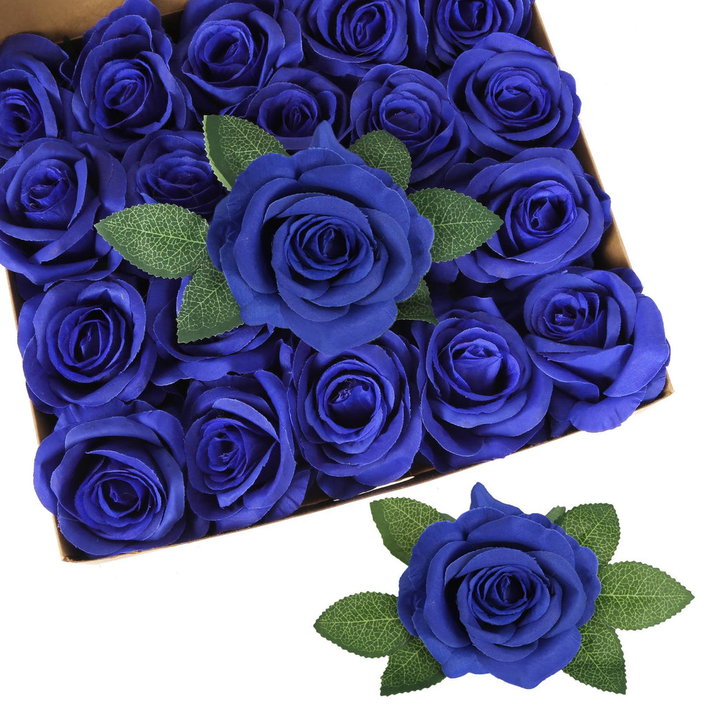 Blue artificial rose leaves 20pcs with stems for DIY wedding bouquet wreath garland party decor