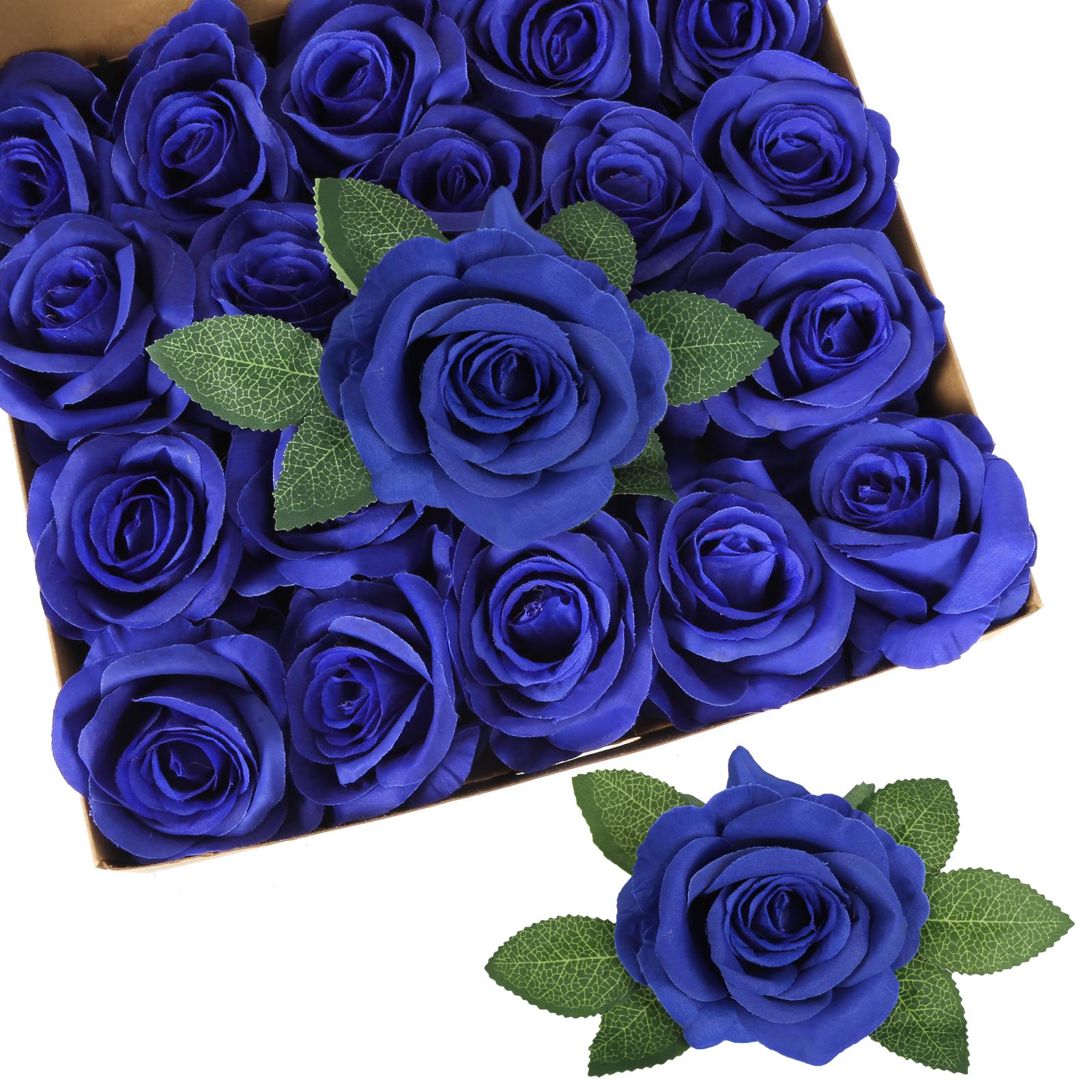 Blue artificial rose leaves 20pcs with stems for DIY wedding bouquet wreath garland party decor