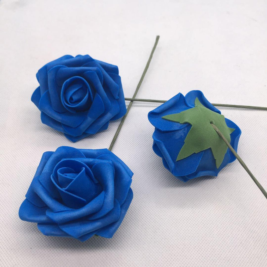Blue PE foam artificial roses 50pcs 8cm for DIY bridal bouquet wedding home decor