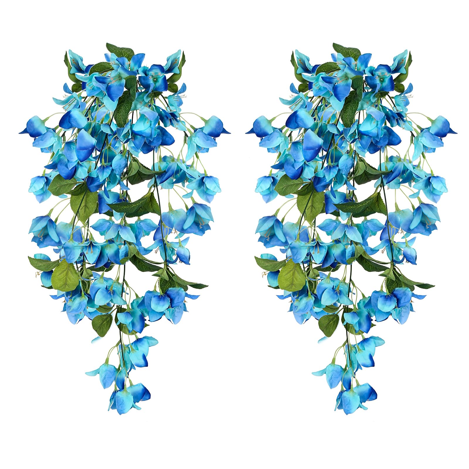 Artificial Bougainvillea Hanging Flowers 2pcs | UV Resistant Silk Vine for Garden Yard Porch Patio Wedding & Home Outdoor Decor in Pink Purple White Blue Orange