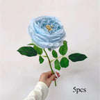 Blue real touch latex rose peony stems 5pcs for wedding bouquet party home decor