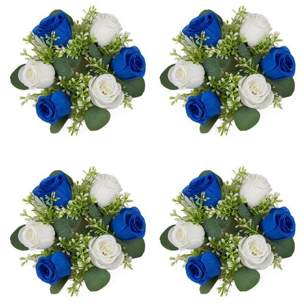 Blue artificial flower candle ring 14 inch wedding table centerpiece wreath