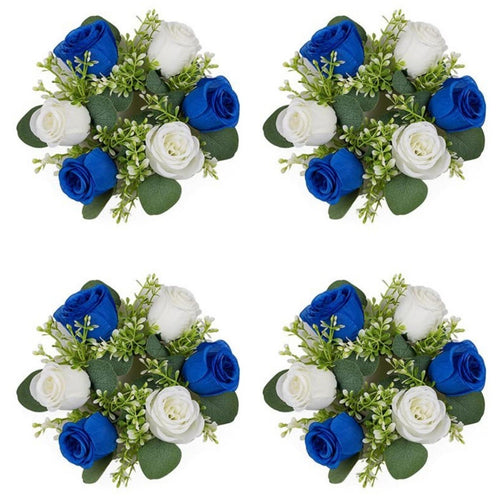 Blue artificial flower candle ring 14 inch wedding table centerpiece wreath