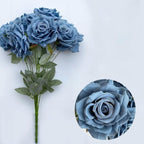 Blue artificial roses with stems for wedding centerpiece bridal bouquet home decor