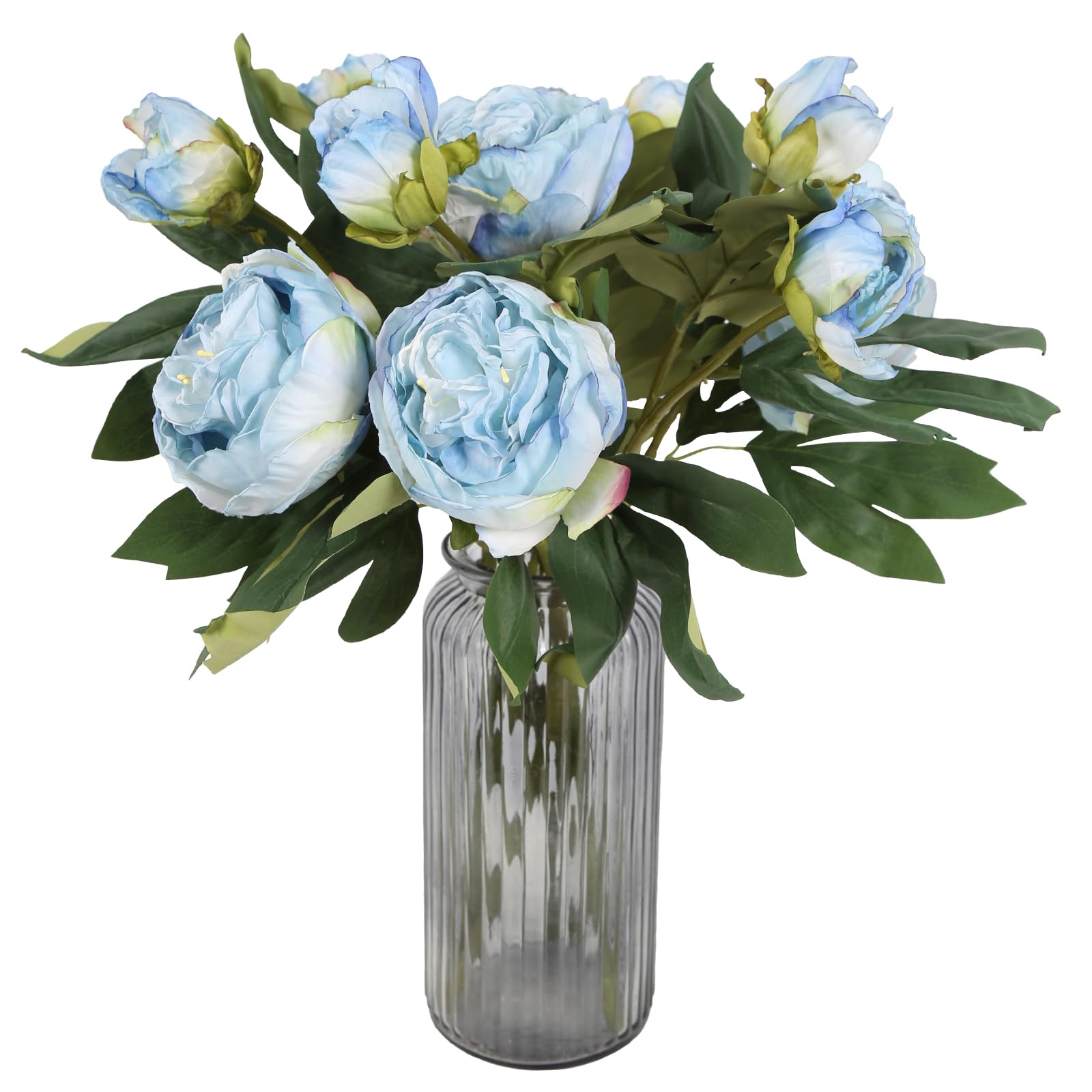 Blue vintage artificial peony stems 5pcs 10 heads for spring home decor table centerpiece