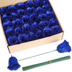Blue glitter roses bouquet 30pcs with stems for wedding party Christmas home decor