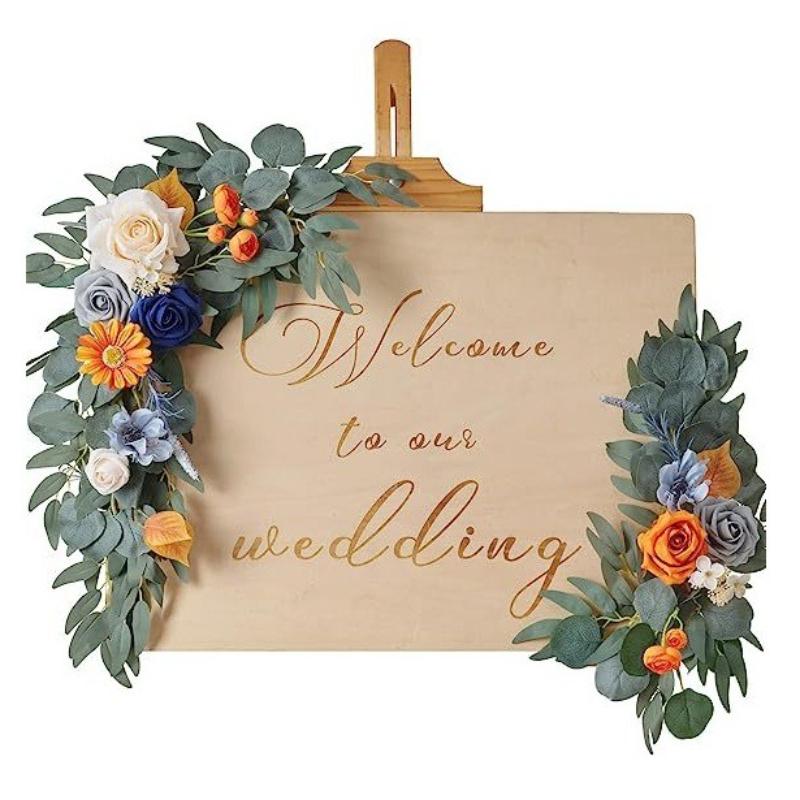 Blue artificial flowers wedding welcome sign arch ceremony backdrop decor