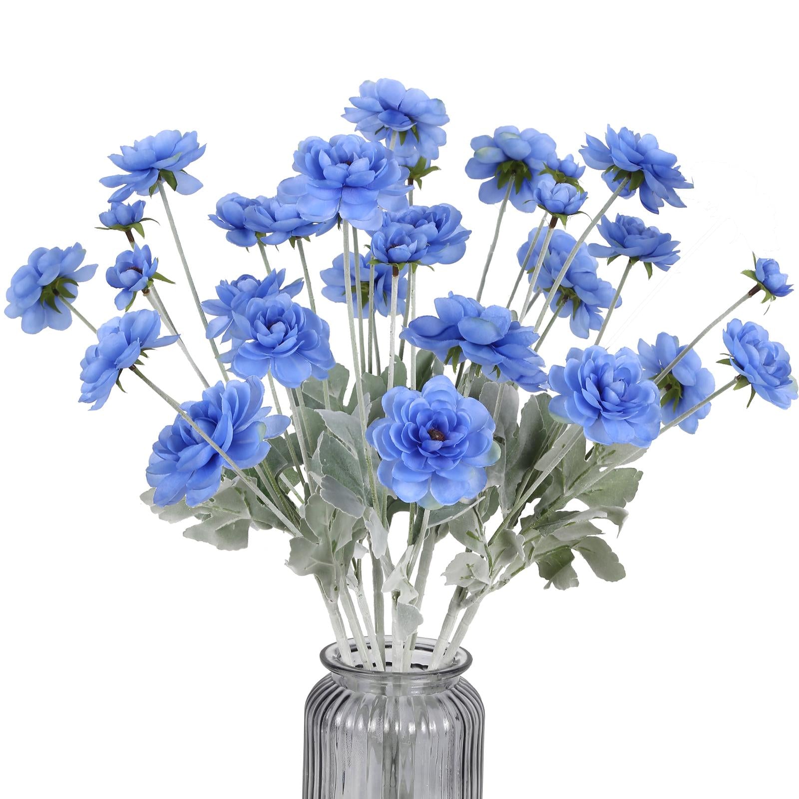 Blue faux ranunculus peony flowers 8pcs for wedding home decor table arrangements bridal shower