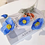 Blue silk artificial poppy flowers 8pcs with stem for wedding party table centerpiece home decor