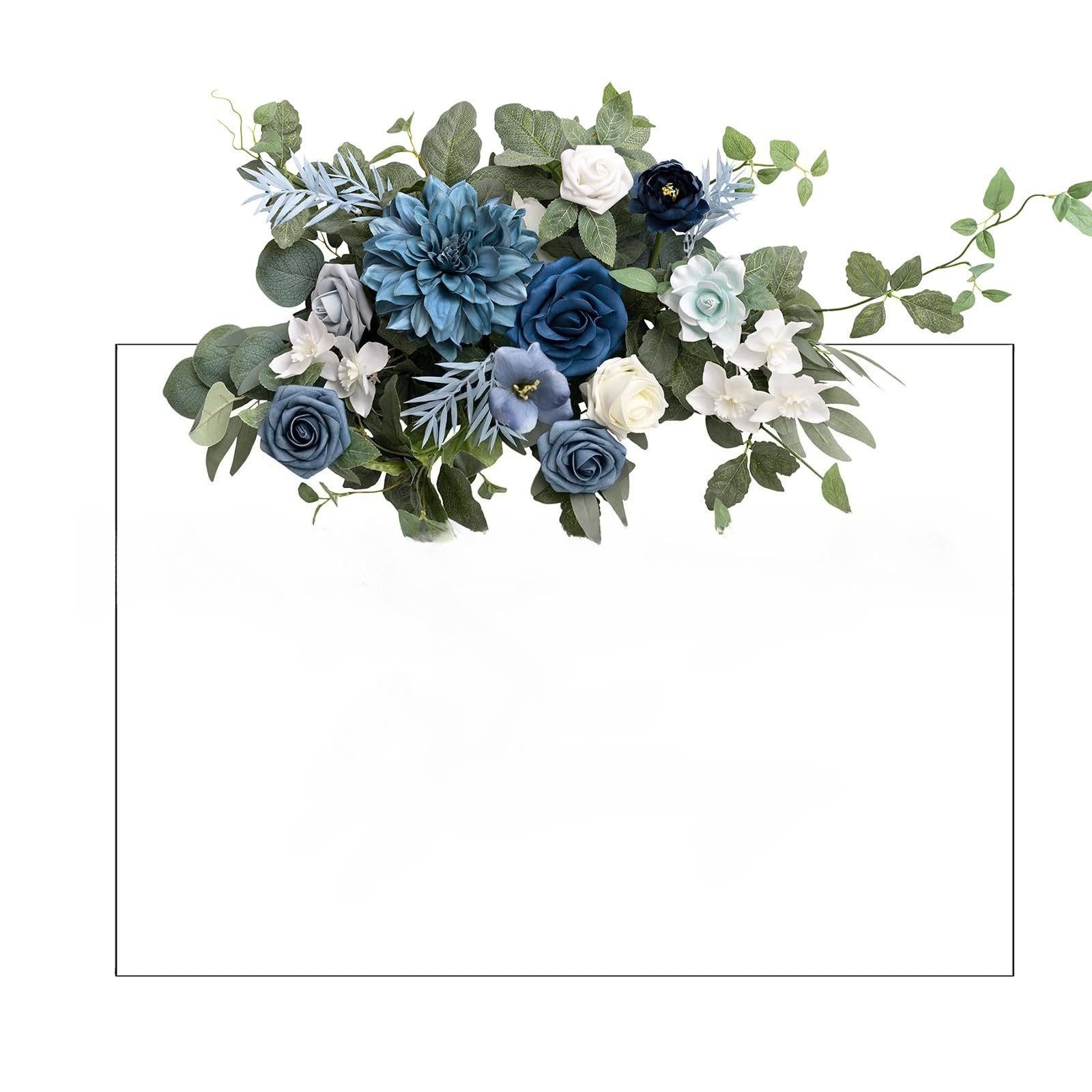 Blue artificial flower backdrop garland ceremony reception wall head table home decor
