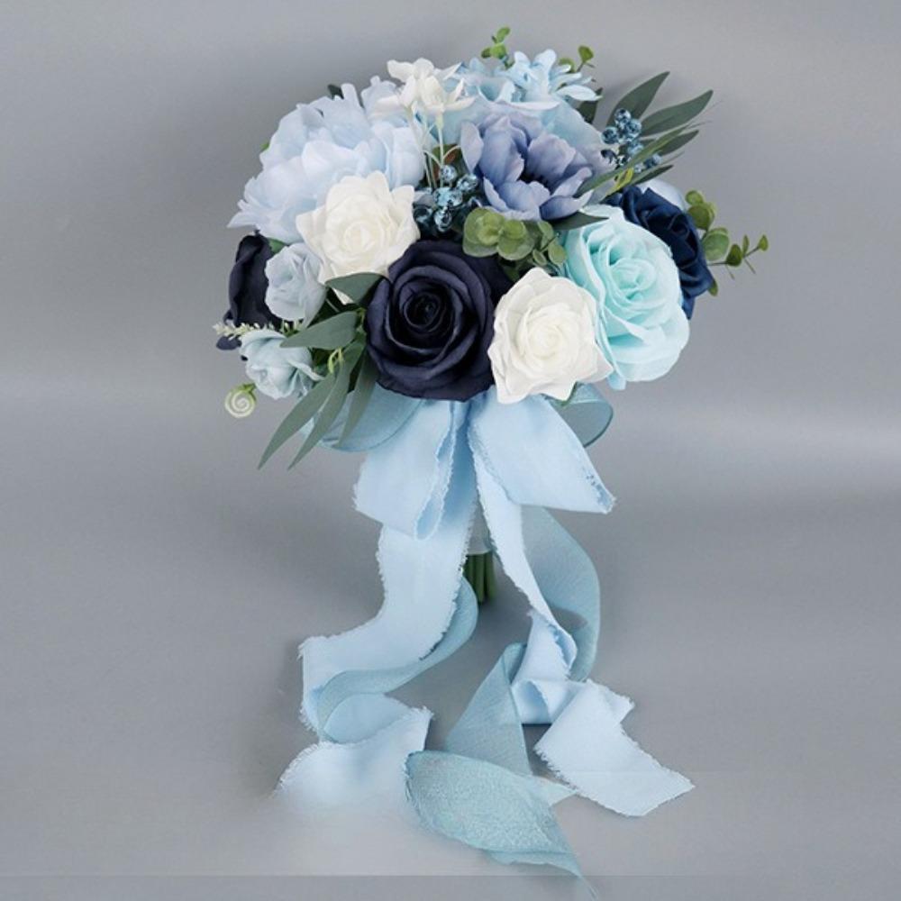 Artificial Rose Bridal Tossing Bouquet | Bride Bridesmaid Wedding Ceremony & Prom in Orange Pink Wine Red Blue