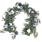 Blue eucalyptus willow leaf garland 6ft white flower wedding table backdrop decor